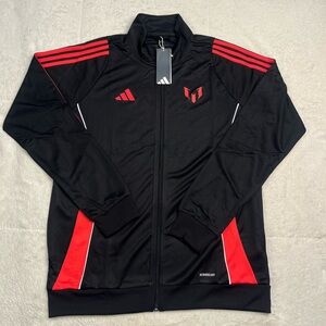 NWT New Adidas Lionel Messi Soccer Full Zip Black Red Track Jacket Mens L Jersey